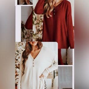 Multiple colors: (white and burgundy) Long sleeve Henley top